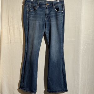 American Eagle Kick Boot Jeans Women's 14 Long Super Stretch Dark Wash Casual